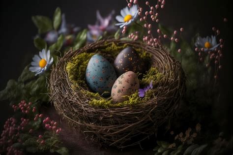 Premium AI Image | easter eggs and flowers