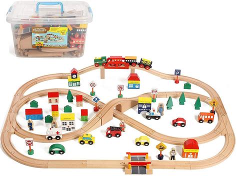 Buy On Track USA Wooden Train Set 100 Piece All in One Wooden Toy Train ...