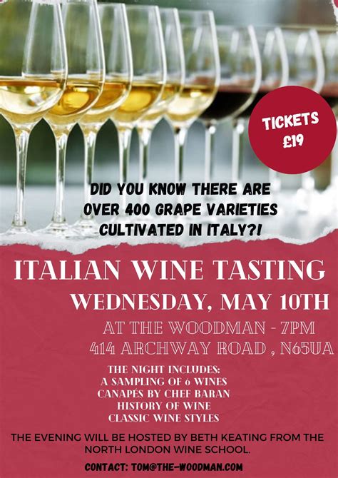 Italian Wine Tasting Wednesday 10th May from 7pm @ £19 - The Woodman