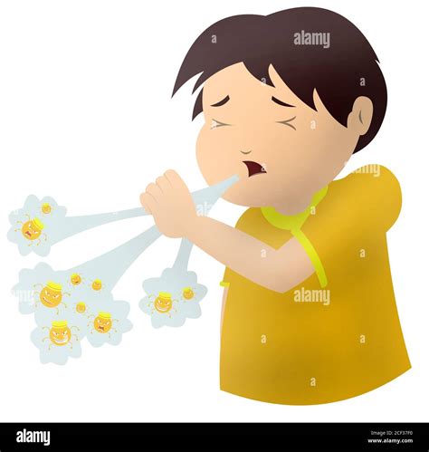 Little kid boy coughing covid-19. Boy character sneezing and coughing ...