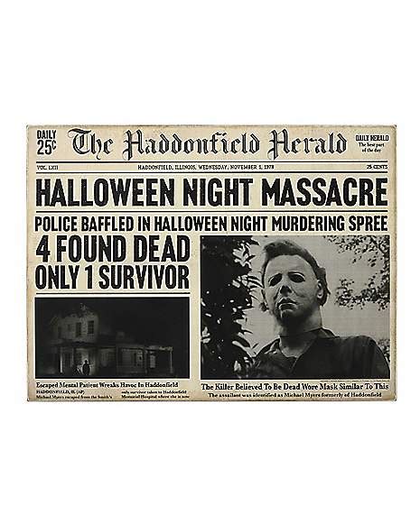 Michael Myers Haddonfield Herald Sign - Halloween - Spirithalloween.com