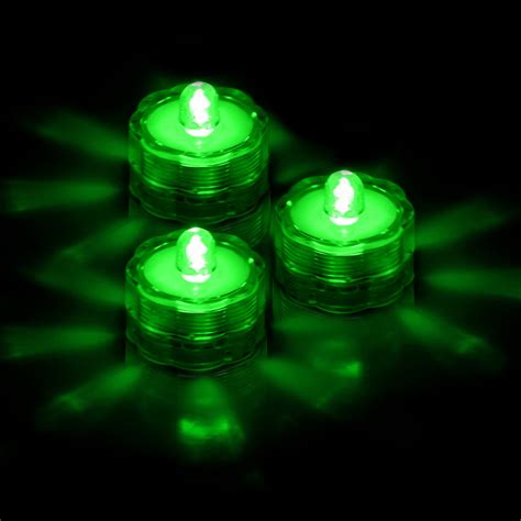 GPCT 3-Pack Waterproof LED Flameless Tea Light Candles [Battery Powered / Submersible] - Green ...