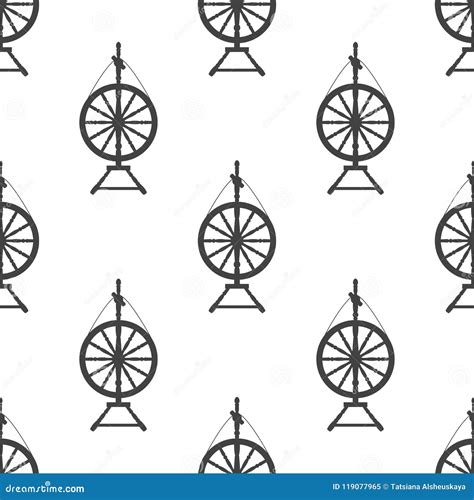 An Old Spinning Wheel in the Style of Flat Design. Seamless Pattern ...