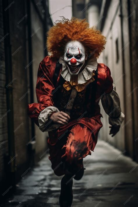 Premium AI Image | Sight of terrifying clown running