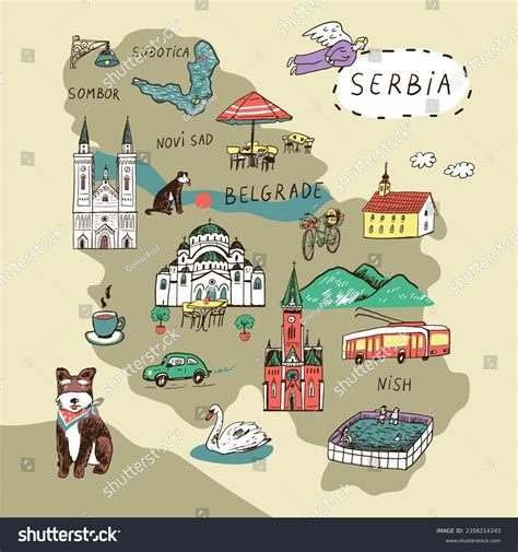 Travel Serbia Landmarks Map Illustrations Doodle Stock Illustration ...