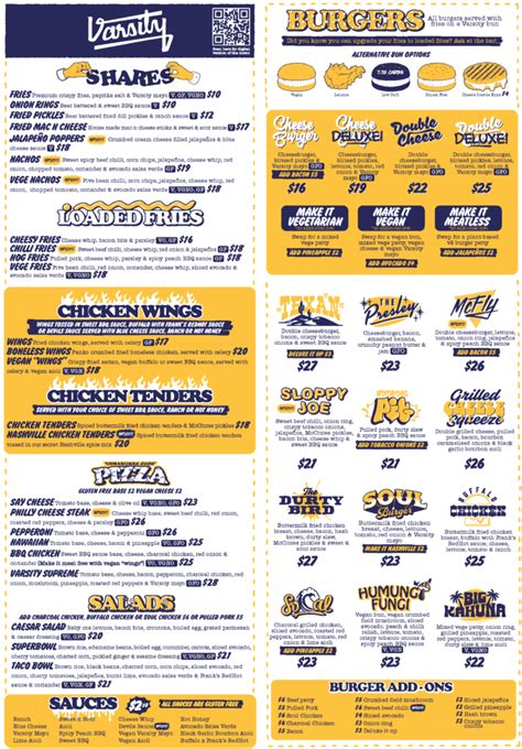 Our Menu - Burgers, Beers, Wings & Much More | Varsity