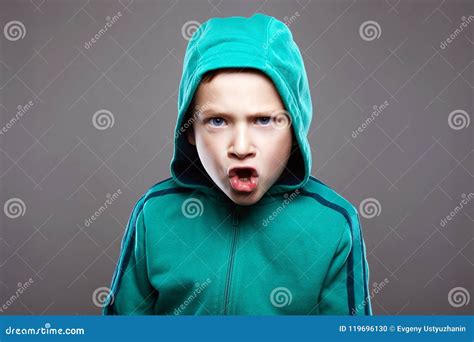 Screaming Boy in Hood. Funny Grimace Kid Stock Photo - Image of ...