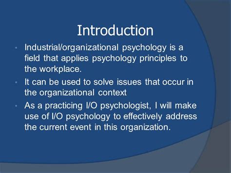Industrial and Organizational Psychology Theory - 1403 Words | Presentation Example