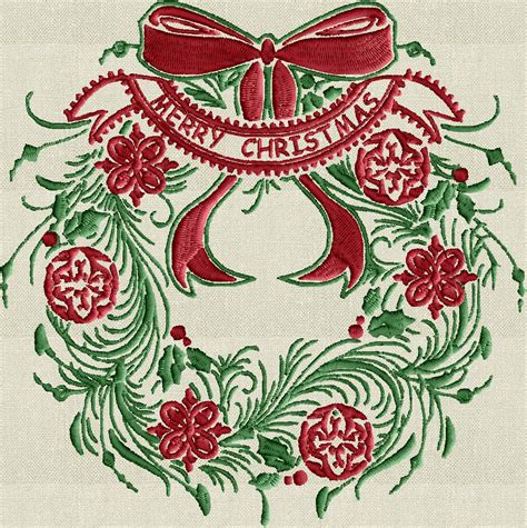 Feather Wreath Bow "Merry Christmas" - EMBROIDERY DESIGN FILE- Instant ...