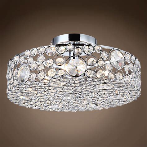 Joshua Marshal 700106-001 4 Light Round Crystal Flush Mount Light Fixture in Chrome Finish with ...