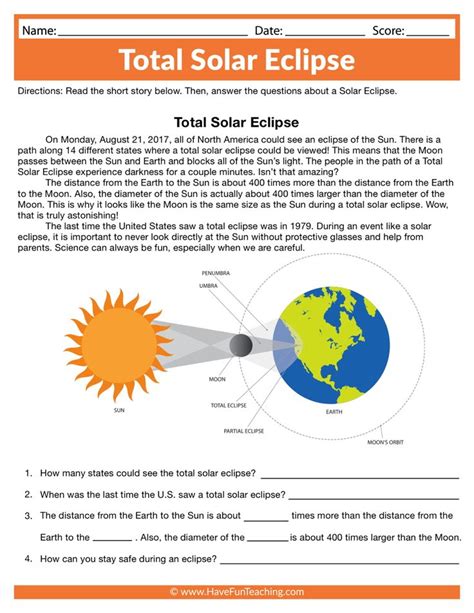 Total Solar Eclipse Worksheet - Have Fun Teaching | Solar eclipse, Solar system worksheets ...