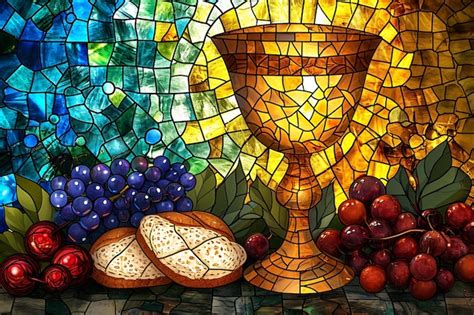 Colorful stained glass with holy communion scene | AI-generated image