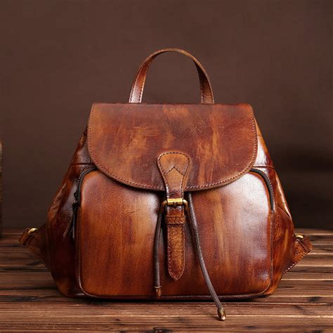 Womens Small Brown Leather Backpack Purse Funky Book Bag for Women ...