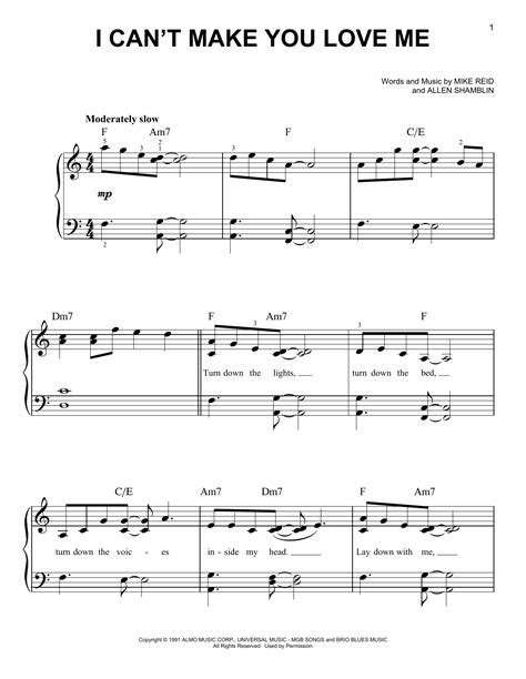 I Can't Make You Love Me by Bonnie Raitt Sheet Music for Very Easy Piano at Sheet Music Direct