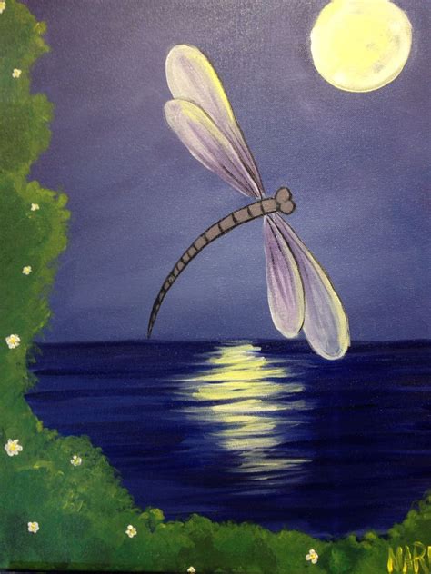 Moonlight dragonfly #picassoandwine | Dragonfly painting, Small canvas art, Painting art projects