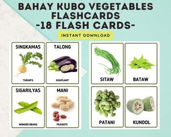 Bahay Kubo Vegetables (18 Cards) Flashcards with English Translation