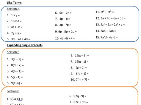 Expanding Single Brackets Worksheet With Answers Tes - High School Math Worksheets Pdf