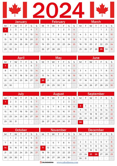 2024 Printable Calendar Canada Pdf One Page - Calendar Custom 2024