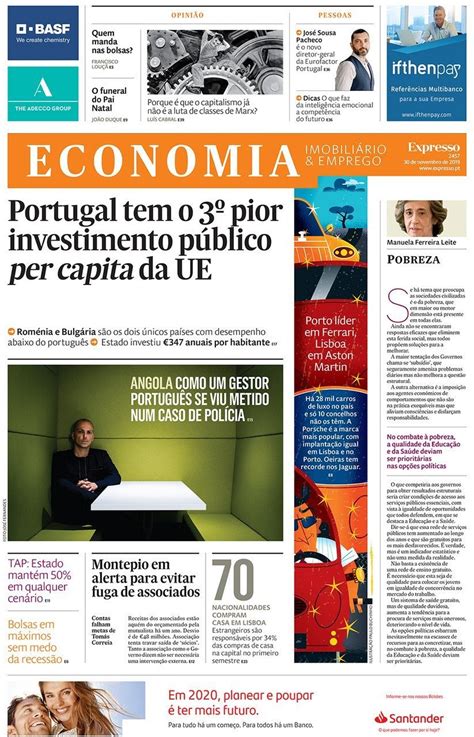 Capa - Jornal Expresso Economia - capa de hoje