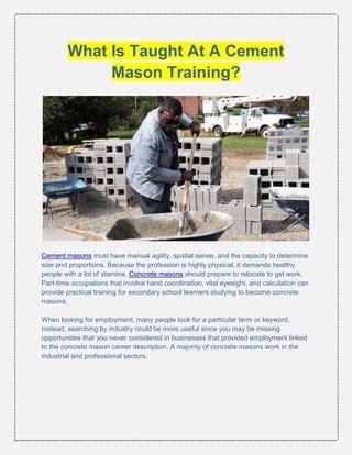 Cement mason training: Path to becoming a cement mason? | PDF