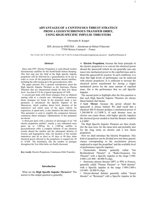 Advantages of a Continuous Thrust Strategy from a Geosynchronous Transfer Orbit, Using High ...