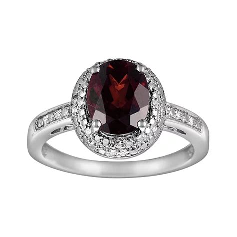 Sterling Silver Garnet & Diamond Accent Oval Ring