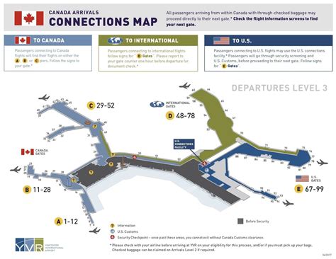 Vancouver airport US/Intl Arrivals Connections Map | Airport map, Map, Airport