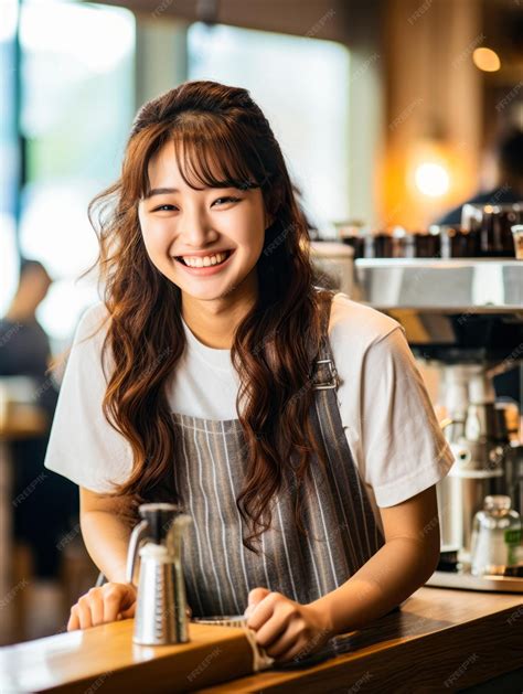 Premium AI Image | a woman barista is making coffee at the bar counter in a cafe