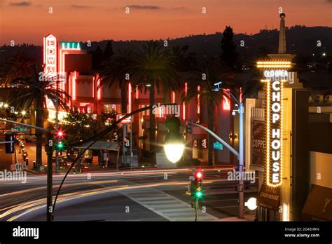 Brea, California, USA - June 2, 2021: Sunset descends over the popular ...