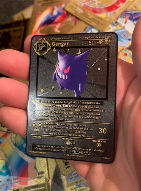 Black Custom Pokemon Card Gengar Shiny Base Rare Metal | Etsy