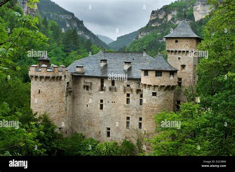 France, Lozere, Laval du Tarn, Castle La Caze, Gorges du Tarn Stock ...