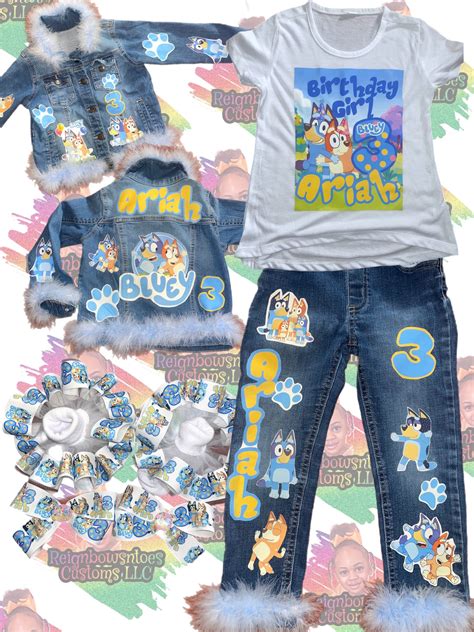 Bluey outfit- Bluey birthday outfit- Bluey denim set – ReignBowsNtoes