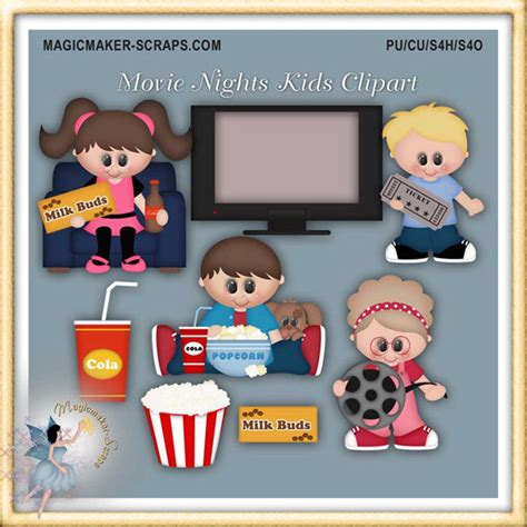 Movie Night Kids Clipart - Etsy