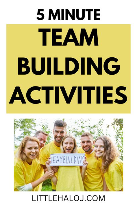 five people in yellow shirts holding up a sign that says 5 minute team building activities