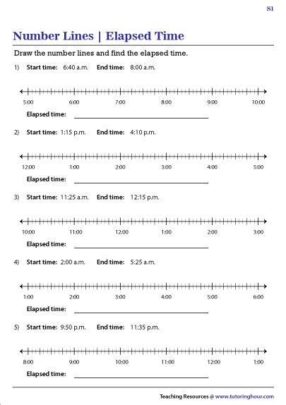 Elapsed Time on a Number Line Worksheets