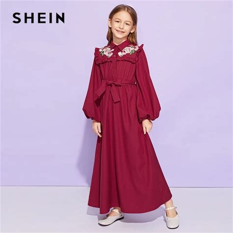 Aliexpress.com : Buy SHEIN Girls Burgundy Frill Trim Appliques Belted ...