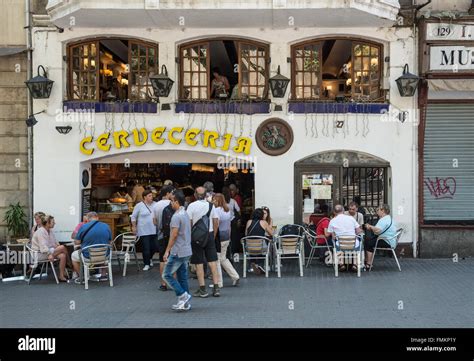 Cerveceria restaurant at La Rambla street in Barcelona, Spain Stock ...