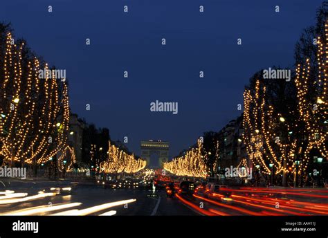 Christmas Lights Arc de Triomphe and Champs Elysees Paris France Stock ...