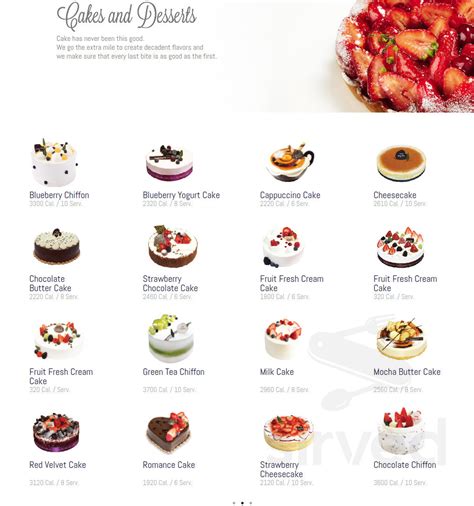 Paris Baguette menu in San Diego, California, USA