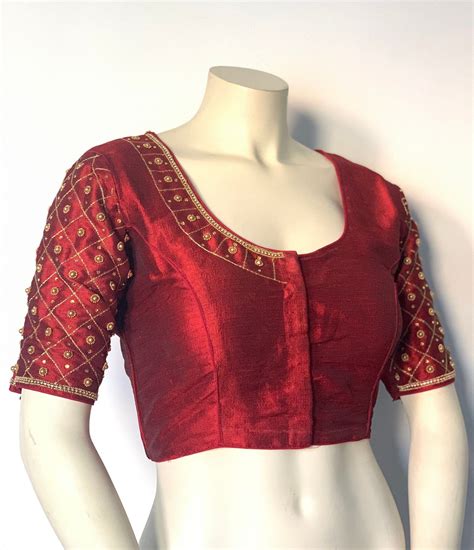 Readymade Indian designer plus size saree blouse with gold bead work/ Ready to wear women’s sari ...