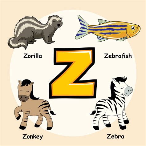 Animals Alphabet Letter Z for Zebra Zorilla Zebrafish Zonkey 3281059 ...