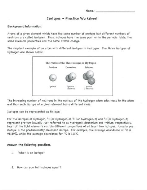 Isotopes - Practice Worksheet