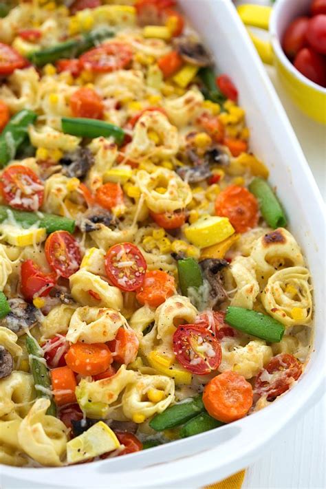 Creamy Tortellini Vegetable Bake | Baked veggies, Baked pasta recipes ...