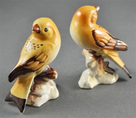 Set of Vintage Bird Ceramic Figurines Tan & Brown Japan