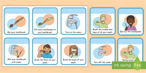 Brushing Teeth Step-by-Step Sequencing Cards for K-2nd Grade