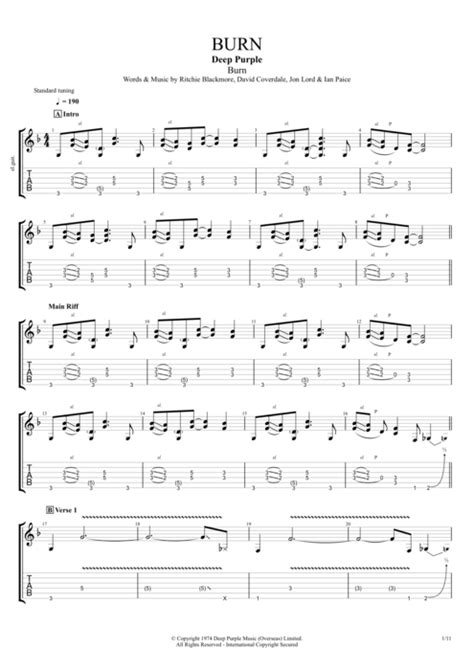 Burn by Deep Purple - Full Score Guitar Pro Tab | mySongBook.com