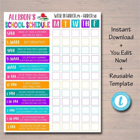 Daily Check Off Calendar Weekly Calendar Behavior And Assignments ...