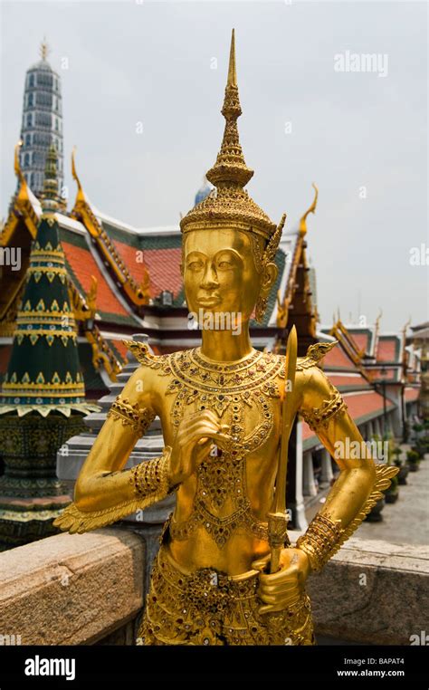 Gilded Kinnara a Mythological half human, half bird creature in Wat ...