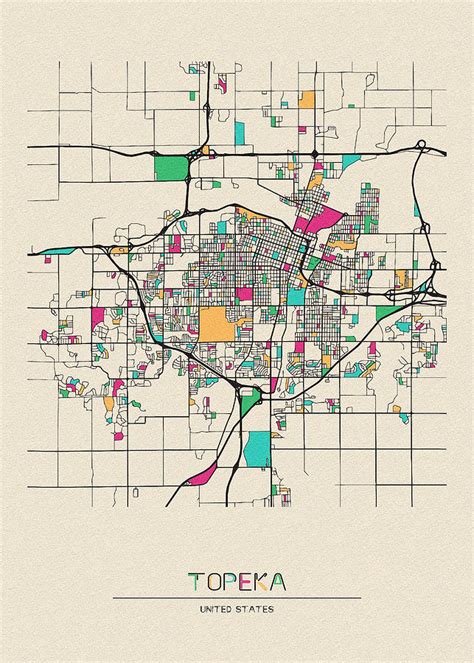 Topeka, Kansas City Map Drawing by Inspirowl Design - Fine Art America