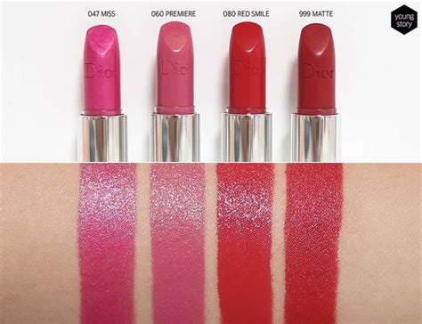DIOR Rouge Dior Lipsticks: 047 MISS, 060 PREMIERE, 080 RED SMILE, 999 MATTE review swatch ...